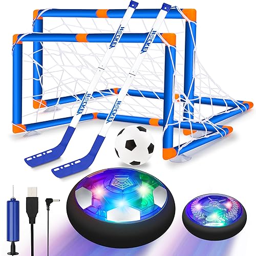 SUNNOW Bola de futebol flutuante 3 em 1 Air Power Soccer recarregável com 2 baliza futebol crianças jogo futebol bola flutuante brinquedos para meninos meninas 3 4 5 6 7 8-12 Anos