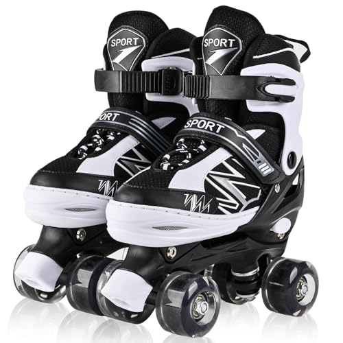 Patins para meninos e meninas, ajustáveis em 4 tamanhos para meninos e iniciantes com rodas iluminadas, patins de rodas violeta e branco para desportos