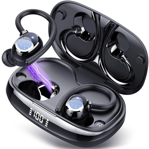 Tukio Auriculares sem fios Bluetooth 5.4, HiFi estéreo desportivos com 4 ENC, cancelamento de ruído HD microfone, 80 H capacetes sem fios Bluetooth LED, preto, bismo