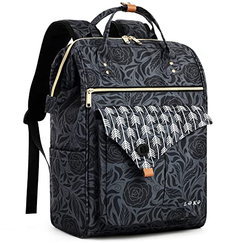 Lekesky - Mochila para computador portátil de 15,6", bolsa de escola, para viagens, negócios, universidade, para mulheres e homens, cor cinza escuro, Rosa preta, L, Portátil