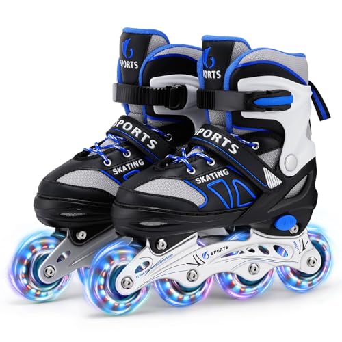 Patins em linha ajustável para crianças com rodas de iluminação, patins com tamanhos ajustáveis para crianças, para iniciantes, jogos ao ar livre em interiores