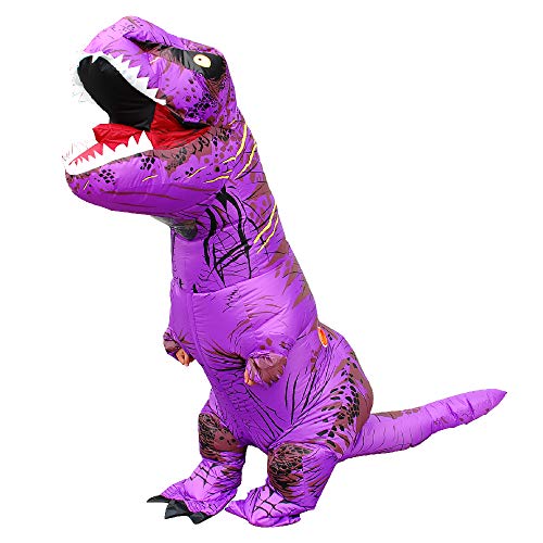 JASHKE Fato de dinossauro insuflável fato de Trex para adultos - disfarce de Halloween roxo