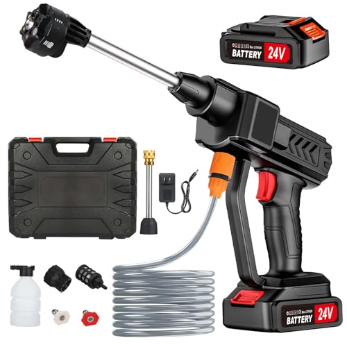 Hidro-limpeza de alta pressão, hidrolimpeza portátil, pistola de água de pressão, máximo 260 PSI, com 2 baterias, pulverizador de espuma, 6 em 1, para carros, relva, jardins, piscinas
