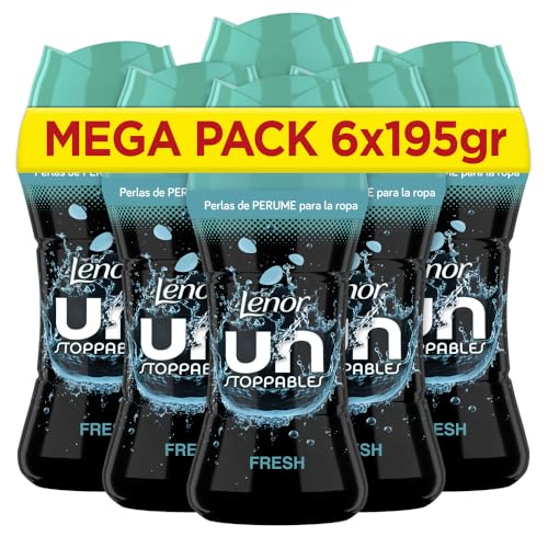 Lenor UNstoppables Pérolas de perfume para roupas, 96 lavagens (6 x 195 g), suave com fragrância fresca, potenciador de frescura