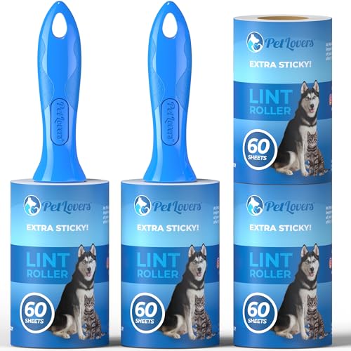 PetLovers Conjunto de 240 folhas extra adesivas para depilação de animais de estimação, removedor de peludas de cães e gatos, embalagem de 4 (2 rolos - 2 peças sobressalentes)