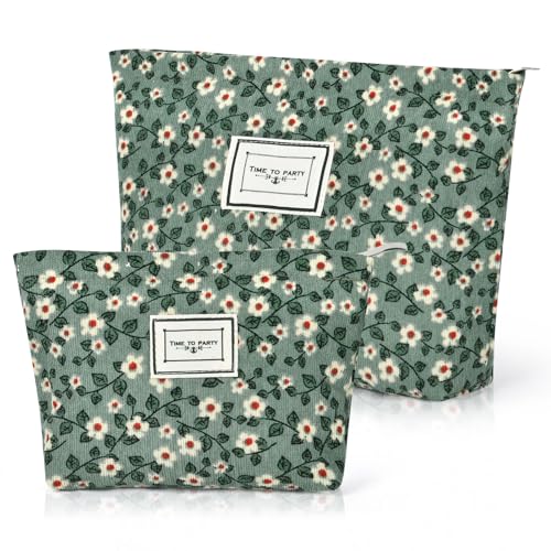 Aucuu Neceser maquilhagem para mulher, sacos cosméticos de tecido de veludo com fecho de correr, necessidade de maquilhagem floral, necessidade de viagem portátil, multifuncional organizador de viagem