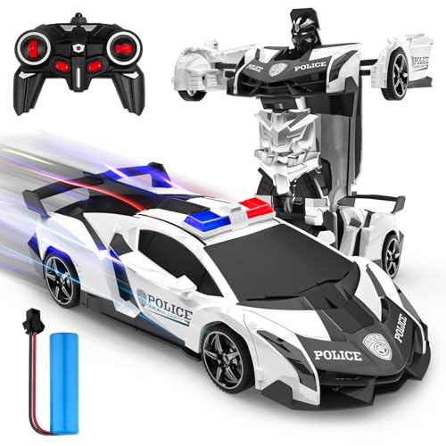 Carro remoto, 2,4 Ghz transformável robôs brinquedos carros polícia rádio controlo rotação 360 °Drift RC Car, jogos infantis exterior presentes de aniversário Natal menino meninas 3 4 5 6 7 8 9 10
