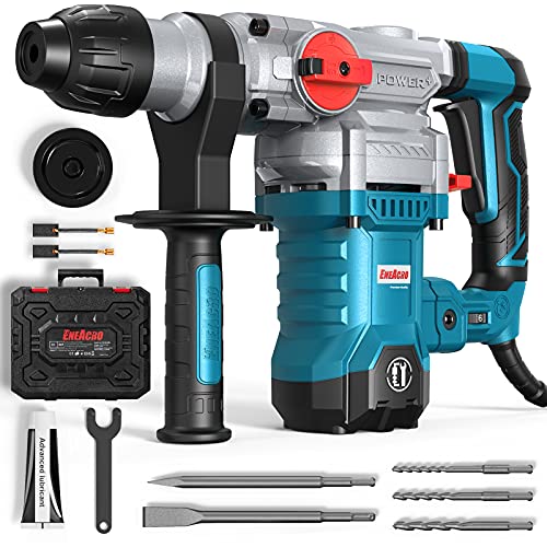 ENEACRO Martelo perfurador de 1500 W, energia de impacto 6J, 6 velocidades, SDS Plus Mandril, 4 funções com embraiagem de segurança e controlo de vibração, incluindo cinzéis e brocas com caixa azul