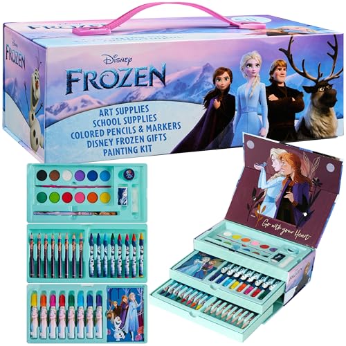 Disney Pasta de pintura para meninas frozen com ceras e lápis de cores 40 peças Frozen brinquedos para colorir maleta cores menina presentes para meninas 3 anos