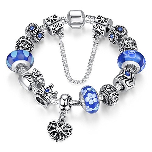 A TE® Charm Pulseira miçangas murano vidro pérolas com corrente de segurança banhado a ouro branco #JW-B110