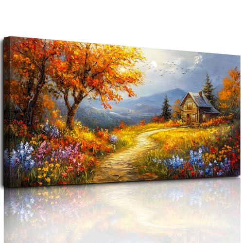 hyidecorart Grandes quadros decoração sala de estar moderna, 50 x 100 cm telas decorativas parede quartos, folhas decorativas parede campo colorido, Wall Art sala de jantar escritório corredor casa de