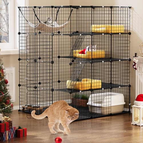 YITAHOME Gaiola grande para gatos de 4 níveis, invólucro para gatos com rede removível, canil interior / exterior, metal removível, cerca para animais pequenos para 1-4 gatos, 105 x 105 x 140 cm