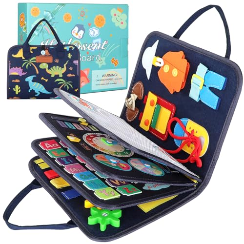 Withosent 5 camadas Busy Board Toddler, 8 em 1 brinquedos Montessori, tabuleiro de atividades sensoriais Montessori, aprenda a vestir educação precoce para meninos e meninas de 3 4 anos