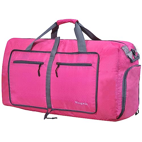 ehsbuy 60 L Mala de viagem dobrável mala de viagem homem e mulheres bolsa desporto impermeável grande bolsa leve de fim de semana com compartimento de sapatos, 100L rosa