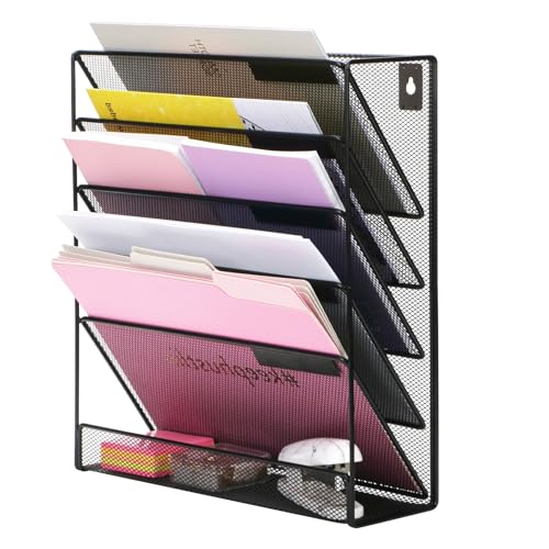 Exerz Revisteiro para pendurar de 5 camadas, porta-folhetos de parede A4, organizador de arquivos de escritório - preto