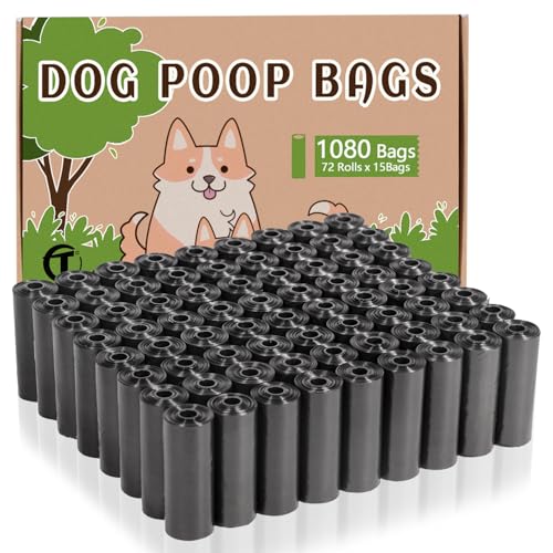 AiTodos® 1080 peças Malas cacão preto, sacos de excrementos para cães, adequado para sair de casa, 30 * 21,5 cm, material de polietileno, portátil (72 rolos, 15 por rolo) - Poop Bags