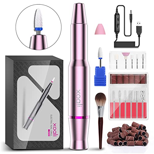 Xoali Gorno para unhas 25000 rpm, 12 em 1 lima elétricas unhas USB com brocas de cerâmica, polidoras de unhas portátil velocidade ajustável, manicure e pedicure elétrico profissional para sala de