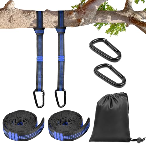Vicloon 2 correias de rede, fixação de rede com 2 mosquetões e 1 saco, 2 m x 2,5 cm, suporta até 1000 kg, suspensão acessórios para campismo baloiço de rede. (azul)