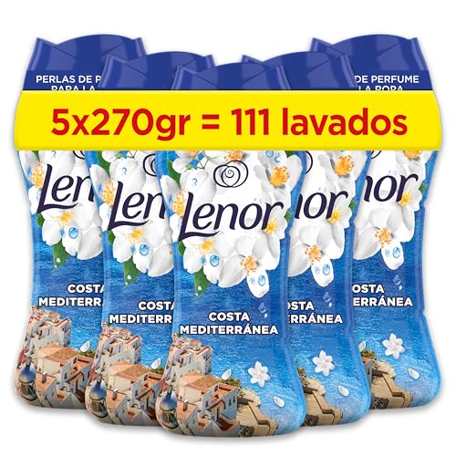 Lenor Pérolas de perfume para roupas, 111 lavagens (5 x 270 g), Brisa marinha e jasmim, edição limitada costa mediterrânea, Frescor ininterrupta até 12 semanas