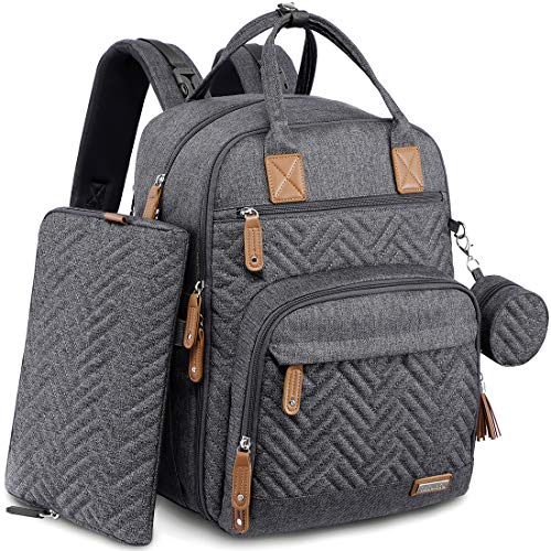 iniuniu Bolsa trocador para bebés, mochilas de fraldas com bolsa de fraldas para carrinho, tapete para mudar lavável, estojo para chupetas, para mãe e pai, cinzento escuro