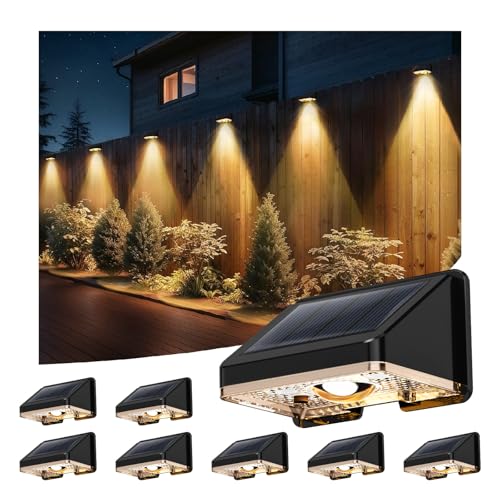 Delaiglow Aplique solar parede exterior, luz solar exterior, IP67 impermeável luzes solares exterior jardim design sem fios para cercas, pátio, varandas, terraços, 8 unidades