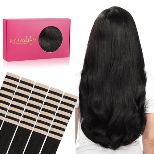 WENNALIFE Extensões adesivas cabelo natural, 55 cm, 100 g, 40 peças, preto extensões de cabelo humano Remy laço para meninas e mulheres