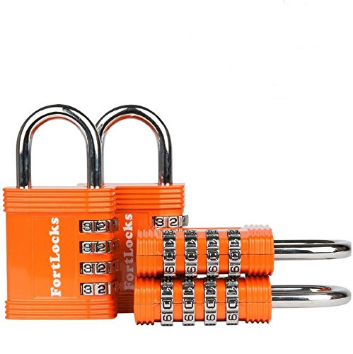 Cadeado para cacifo | Cadeado de combinação de 4 dígitos para ginásio, escola, trabalho, armário, porta e muito mais, 4 unidades, laranja