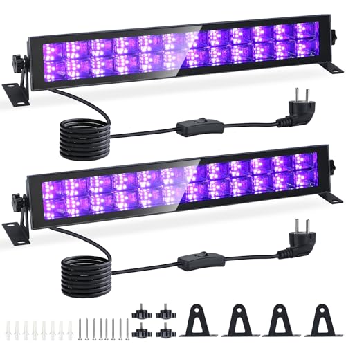 VAYALT 2 peças de 48 W luz preta portátil, barra de luzes UV LED, tubo de 72 LEDs, porta USB 385-405 nm para Halloween, Natal, noite, póster fluorescente, Blacklight Party