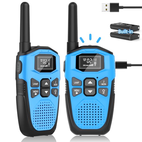 Walkie Talkie recarregável para crianças adultos, NXGKET rádio Walkie Talkie longo alcance 5 km com bateria incorporada, brinquedos para crianças de 3-12 anos, 16 canais LCD ecrã para campismo 2 peças