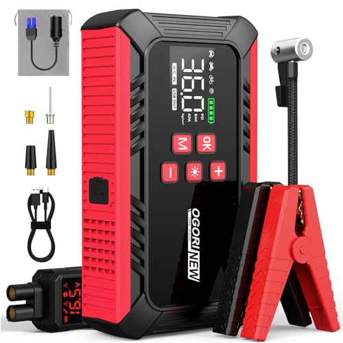 Arrancador de carros 7000A, Compressor de ar portátil 150 PSI, 12 V iniciador de baterias para carro, Jump Starter com pinças de segurança inteligentes e luz LED (para 10 l gás ou 8 L gasóleo)