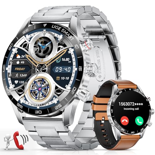 LIGE Relógio inteligente homem com 3 correias/400 mAh/15 dias de duração da bateria, 1,43" AMOLED Smartwatch para Android iOS, 24H frequência cardíaca, chamadas Bluetooth, impermeável Smart Watch