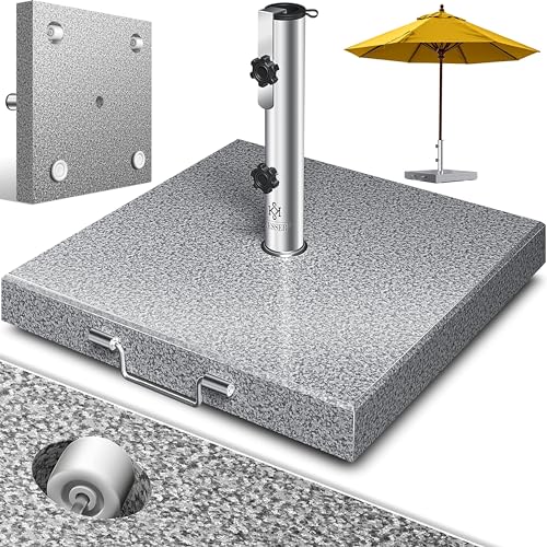 KESSER® Suporte para guarda-sol de granito com tubo de aço inoxidável, base quadrada de alta qualidade, 30 kg, para bastões de até 16 - 48 mm, inclui alça de transporte, suporte para guarda-sol de