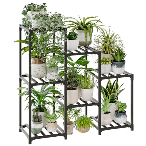 Bamworld Prateleira de plantas suporte para plantas interior estantes de madeira decorativas plantas exterior porta-plantas escada de 3 andares para várias plantas para sala de estar, escritório,