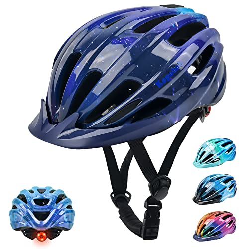 Capacete de bicicleta infantil com candeeiro e viseira capacete infantil ajustável capacete de bicicleta para menino meninas capacete MTB skate skate Scooter (5-13 anos)
