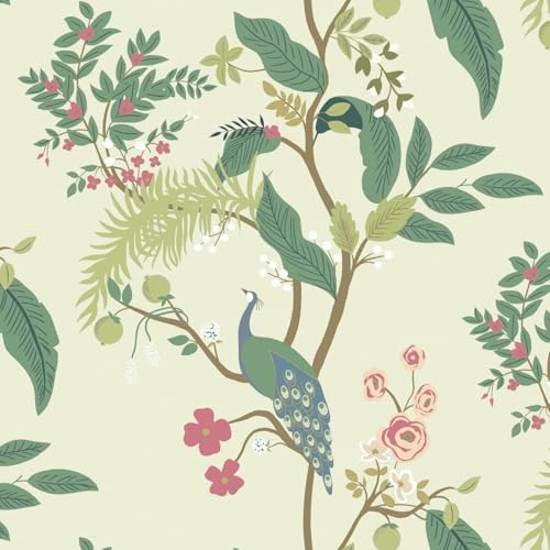 Fiula Papel de parede autocolante 41 cm x 3 m para móveis flores pássaros folhas caqui para móveis papel de parede impermeável autocolante para sala de estar quarto