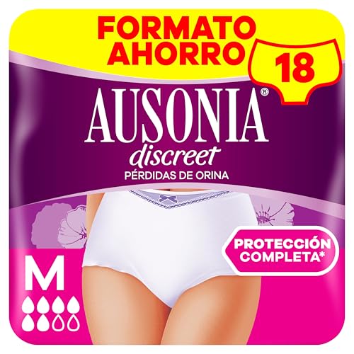 Ausonia Discreet Pants Plus, roupa interior para perda de urina, 18 cuecas incontinência mulher. Tamanho M. Retém odores, humidade e evita fugas