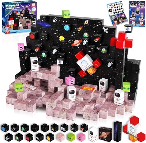Goody King Blocos magnéticos construção crianças 100 peças, versão espacial de blocos de construção magnéticos, blocos magnéticos brinquedos de 5 6 7 8 9 anos presentes de Páscoa criativos para