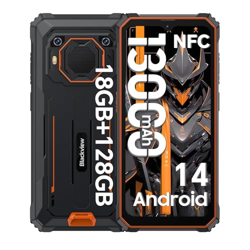 Blackview Android 14 BV6200Pro (2025) telemóvel resistente, 18 GB + 128 GB (TF 1TB) 13000 mAh 18 W, 6,56'' HD+ câmara hélio P35,13 MP + 8 MP telemóvel todo-o-terreno 98DB alto-falante/NF. C/GPS/IP68