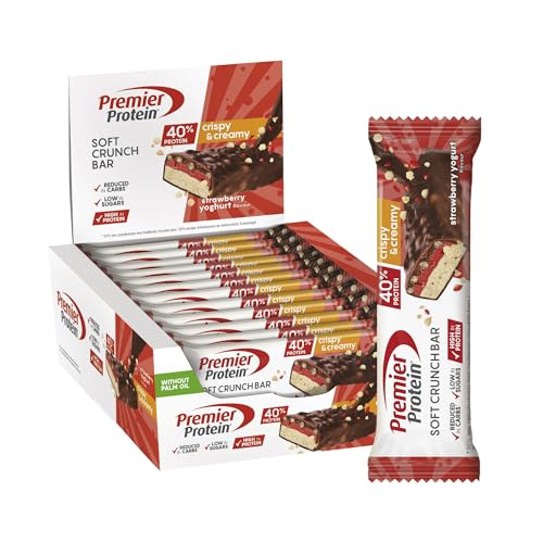 Premier Protein Soft Crunch Bar 40% Protein Strawberry Yogurt 12 x 40 g - baixo em açúcar + baixo em carboidratos + sem óleo de palma