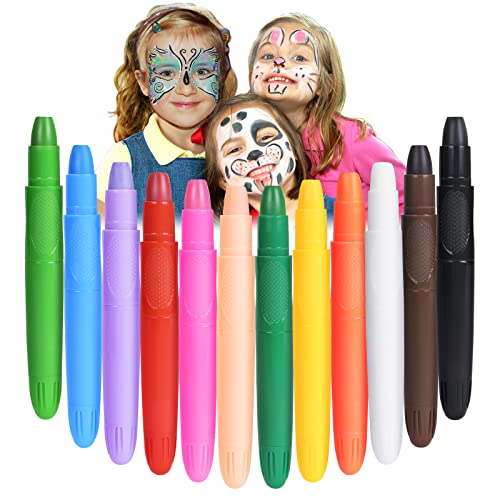URAQT Tintas rosto para crianças, 12 cores de segurança não tóxica pinturas caras infantis, pintura corporal e facial para gravidez de barriga, pinturas maquilhagem Halloween festival festa cosplay