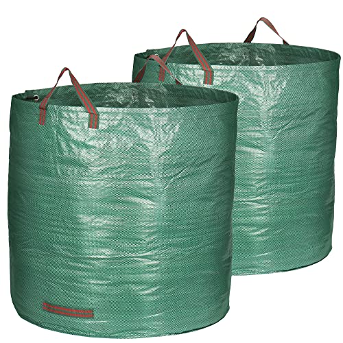 COM-FOUR® 2 sacos para resíduos de jardim XXL, bolsa de jardim dobrável com alças de transporte, recipiente dobrável resistente a rasgos para folhas, resíduos verdes (500 litros - 2 peças)