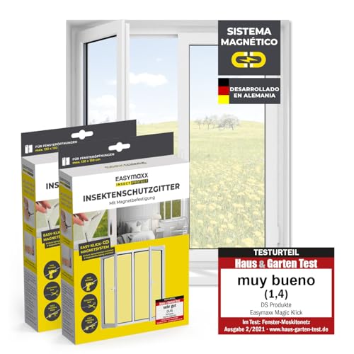 EASYmaxx Insect Protect Mosquiteira para janela, com fixação magnética, mosquiteira recortável, proteção contra insetos para janela, até 130 x 150 cm, íman repelente de mosquitos, montagem fácil