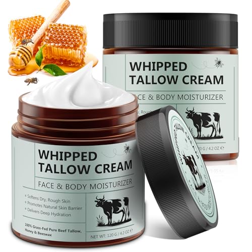 2 peças Beef Tallow creme, sebo de Res para a pele de 120 g, orgânico Bschleich de sebo e mel, hidratação profunda para rosto e corpo, sem fragrância e absorção rápida