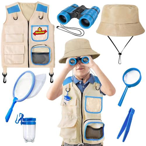 YOPINSAND Kit de exploração infantil com colete, chapéu e binóculos para crianças, equipamento de campismo infantil com kit de exploração de besouro, ótimo brinquedo para