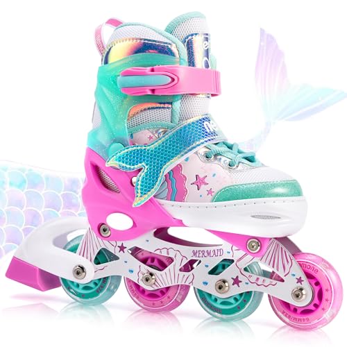 NEMONE Pequena sereia patins online meninas ajustável patins 4 rodas para menino e iniciantes aniversário