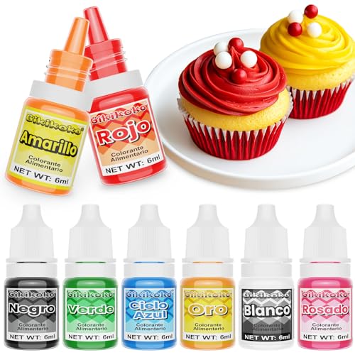 Colorante alimentar - 8 cores coloridas coloridas alimentares traseiras, corante alimentar gel alta concentração para ondants bolos vidro bolachas rosquilhas macarons - 6 ml