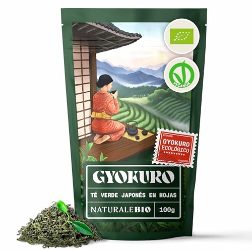 NaturaleBio Chá verde Gyokuro orgânico japonês de 100 g. Bio, natural e puro, chá verde em folhas provenientes da primeira colheita cultivada no Japão. Organic Japanese Gyokuro Green Tea.