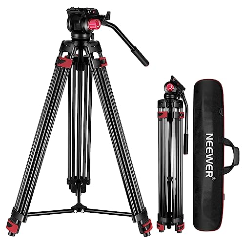 NEEWER 79"/200 cm, tripé de vídeo, suporte de tripé de liga de alumínio resistente com cabeça de arrasto fluída de 360°, placa QR compatível com Canon Nikon Sony e outros, carga até 17,6 lb/ 8 kg