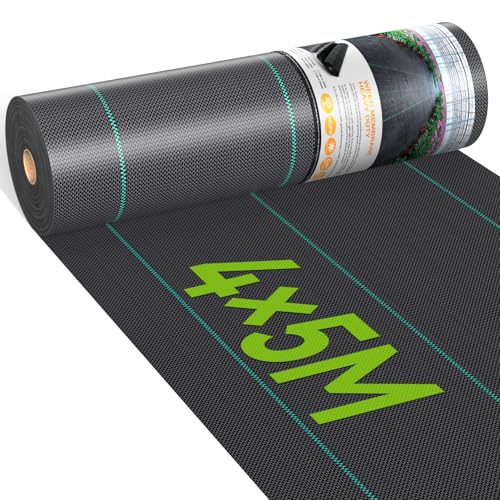 iropro Malha anti-ervas, 4 m x 5 m, 20 m² malha contra ervas daninhas, tecido geotêxtil para controlo de ervas daninhas, proteção relva artificial, lona anti-ervas e jardim, anti-UV