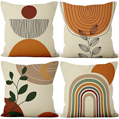 Aoihrraan Fronhas de almofada pack de 4, 41 x 41 cm resumo arco-íris sol lançar capas decorativo quadrado almofada capa, linho lançar fronhas de almofada com fecho invisível por sofá carro quarto
